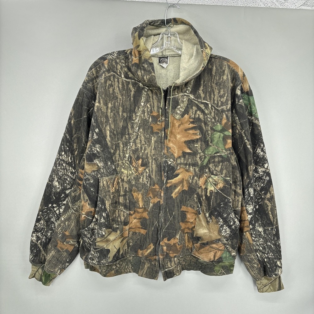 Vintage All Weather Hoodie Mens Large Brown Camo Full Zip Fleece USA Hunting